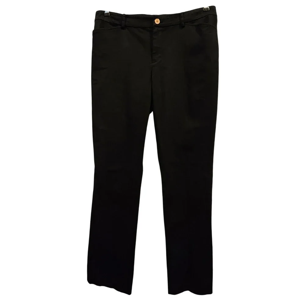 Lauren‎ Ralph Lauren Black Cotton Blend Straight Leg Trousers Pants